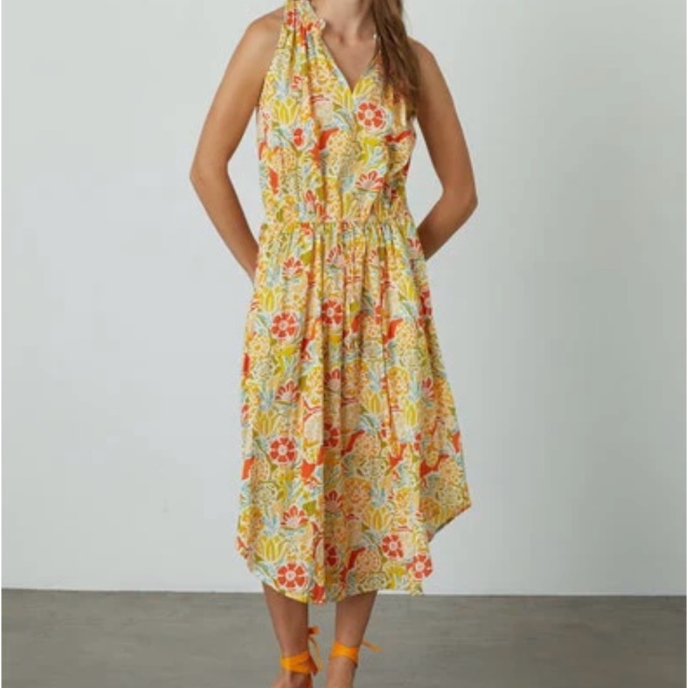 Velvet By Graham & Spencer Ramona Orange and Yellow Floral Summer Dress Sz. XS